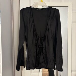 Zara Black Tie-Front Blouse